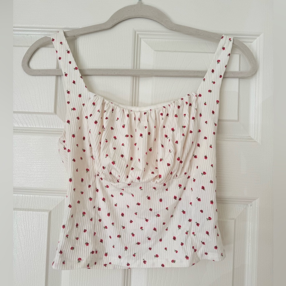 white and red rose tank top